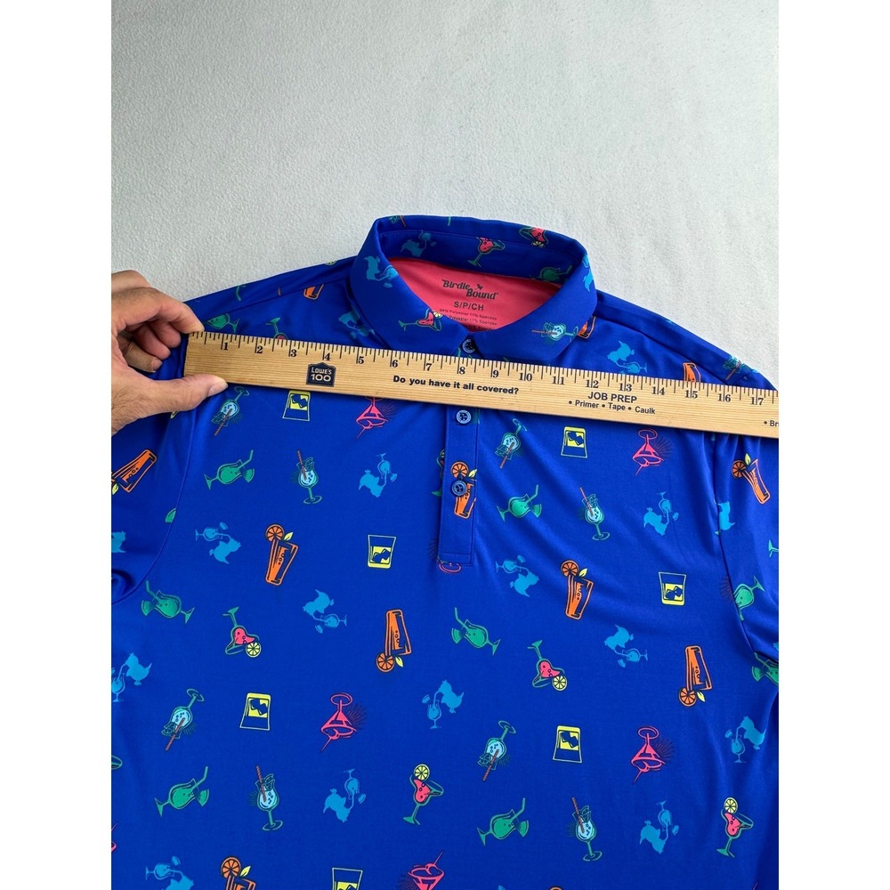 Birdie & Bound Mens Blue Cocktail Print Golf Polo Shirt Size S P CH - Picture 8 of 16